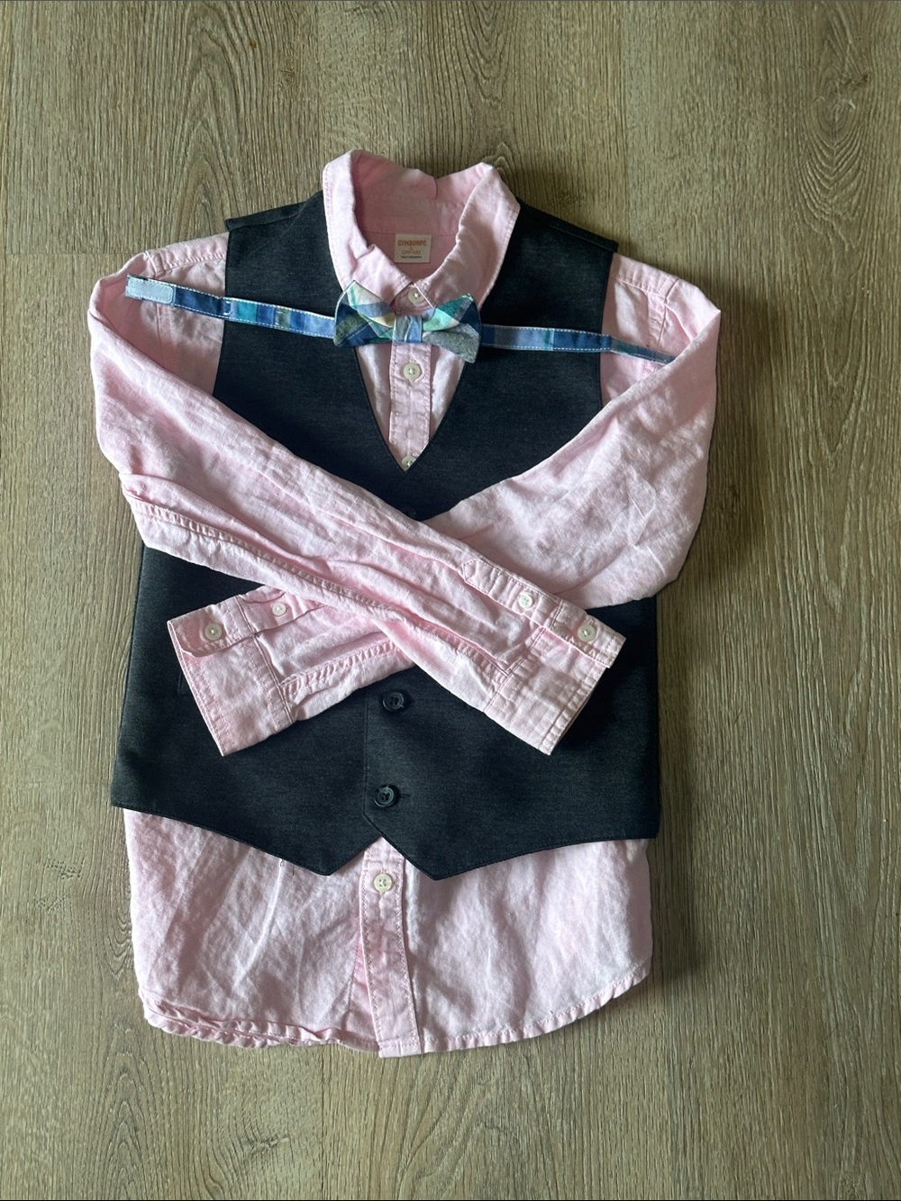 Gymboree Pink Button-Down Shirt with Black Vest and Blue Bow Tie